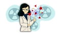 scientist woman lifting atom molecule, Woman in science set or female scientist in laboratory Royalty Free Stock Photo